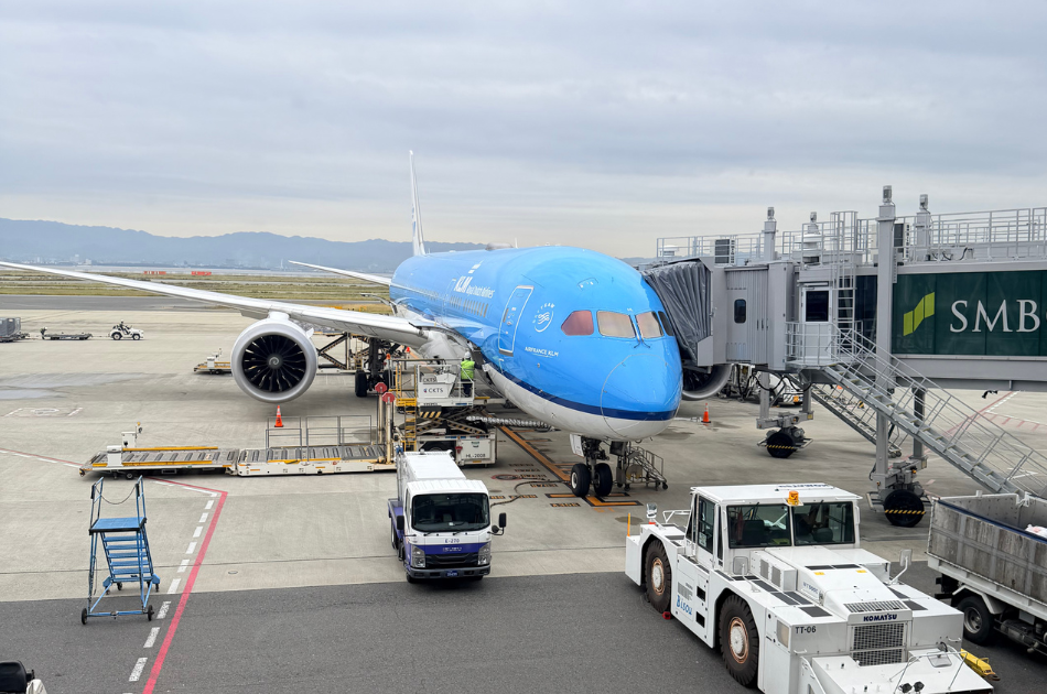 KLM flight departing Osaka to Amsterdam at the end of the Akoya pearl farm visit to Japan