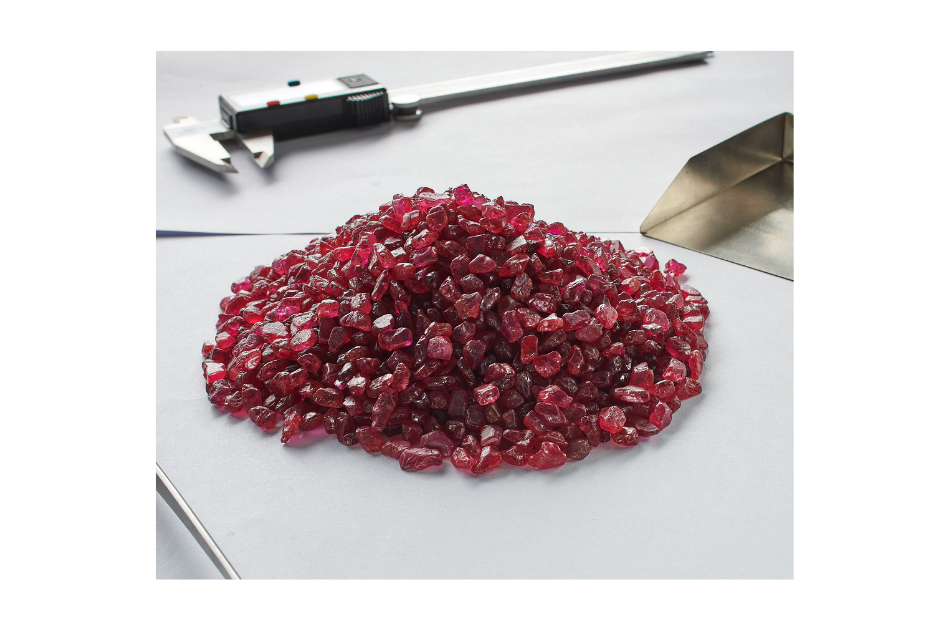 FURA Gems ruby roughs from Mozambique displaying deep red pigeon-blood color