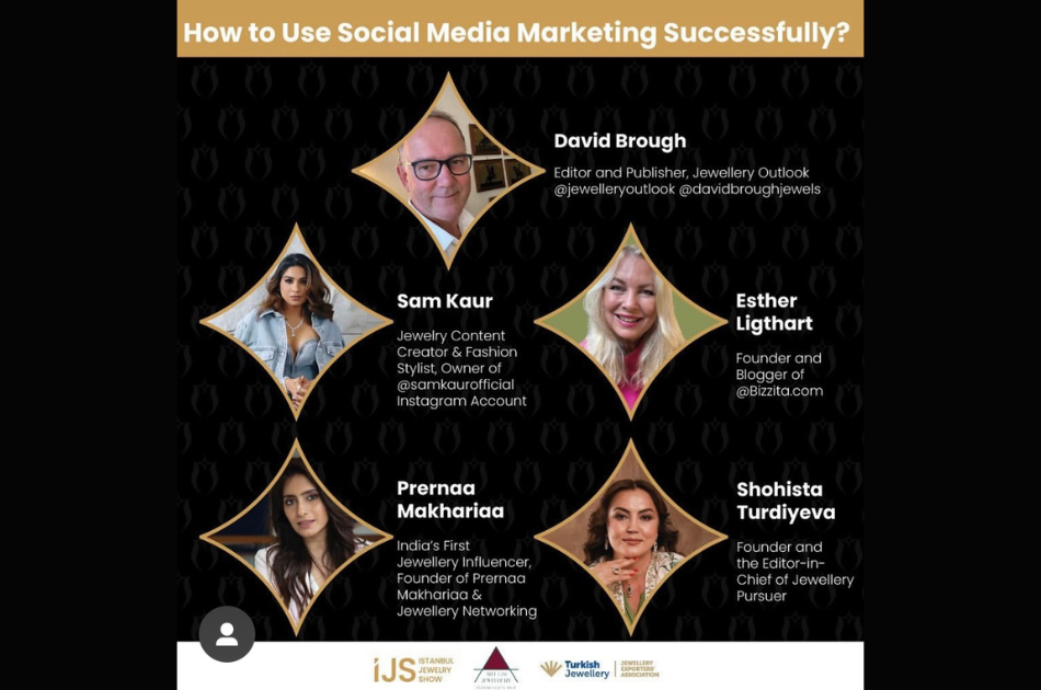 Announcement panel discussion social media jewelry esther ligthart plus influencers moderator david brough at ijs