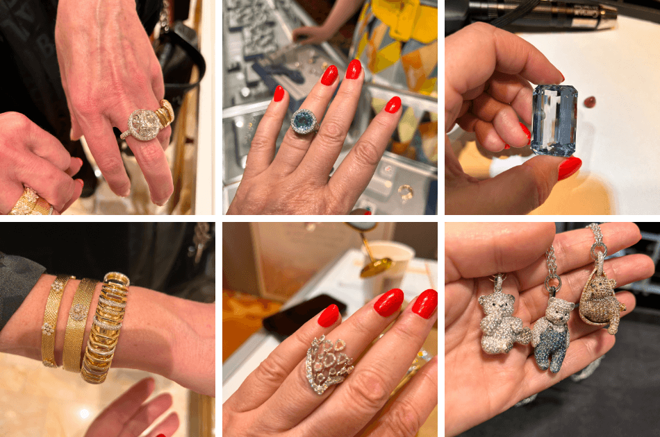 Collection of pictures of jewelry rings and pendants shown to Esther Ligthart at JCK Las Vegas