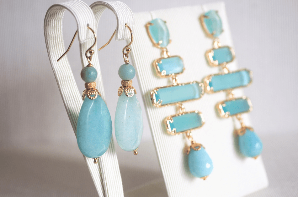 Blue gemstone drop earrings from Jewels by Marthje, handmade in the Netherlands