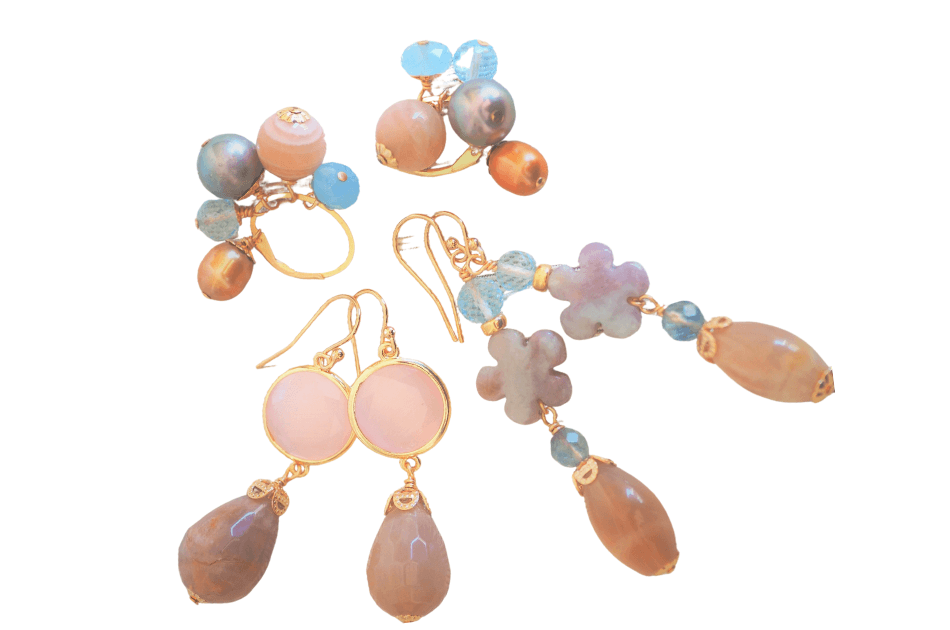 Pink-hued gemstone earrings by Jewels by Marthje, warm tones in handmade setting