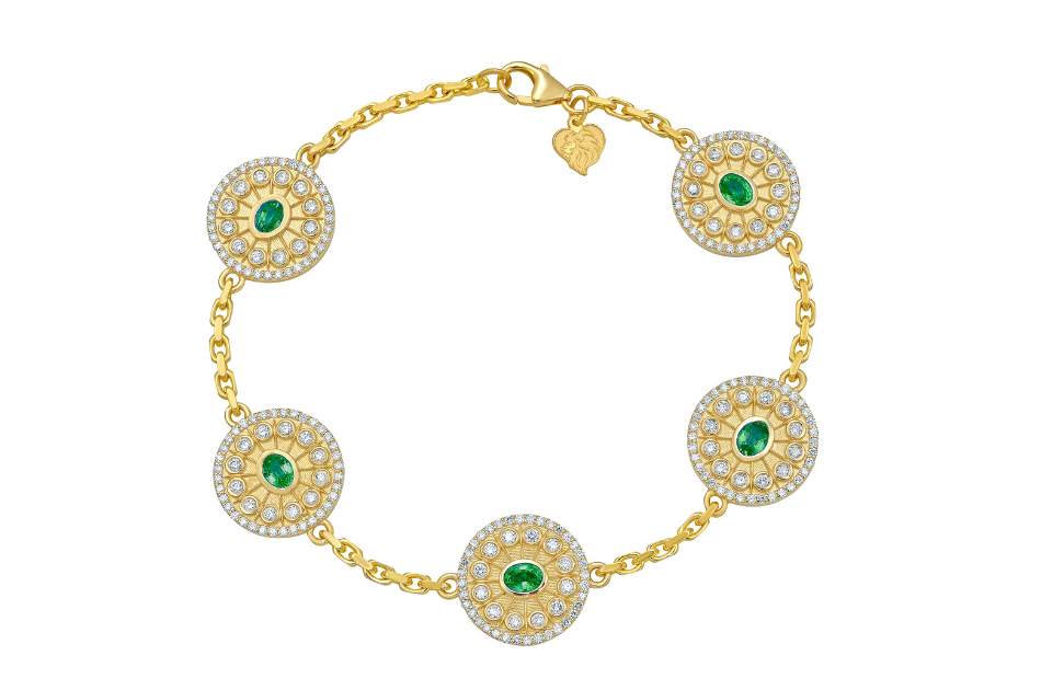 Lionheart Serenity Collection bracelet in 18k gold with talisman pendant and natural gemstone