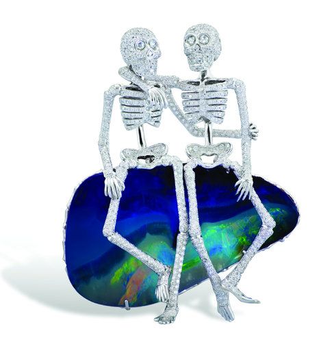 Lydia Courteille opal ring with skull motif, fine jewelry inspired by Mexican culture