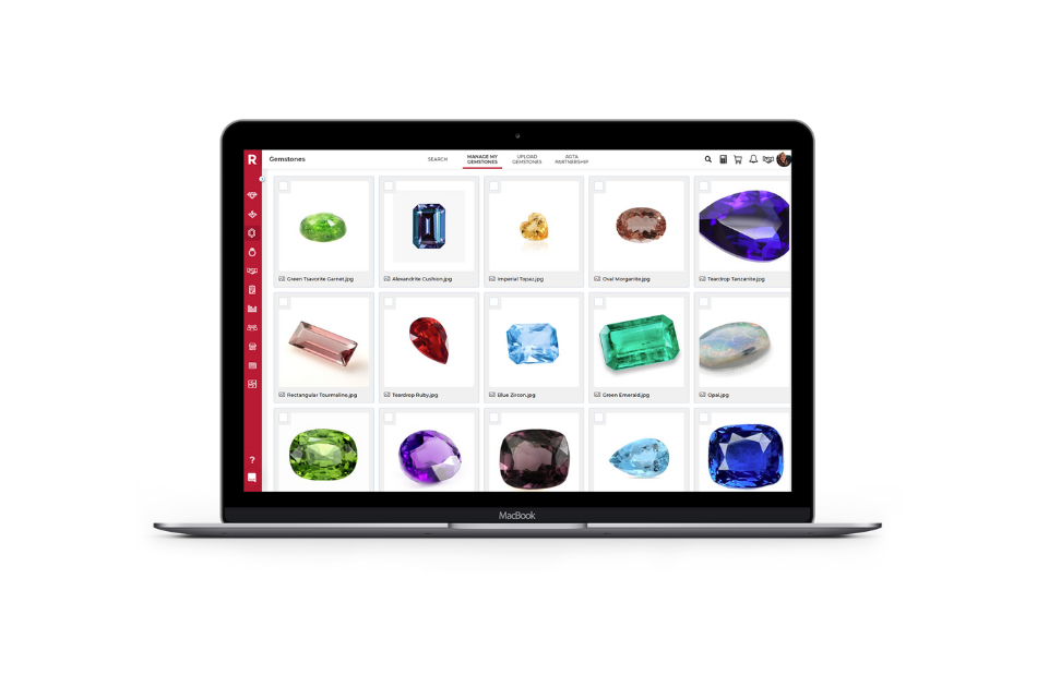 Rapnet gemstone marketplace listing screen with colored stones