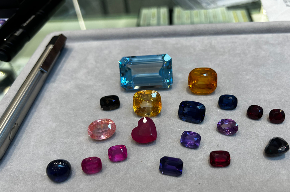 Gemstone display at Ruwanpura Gems Bangkok showroom interior