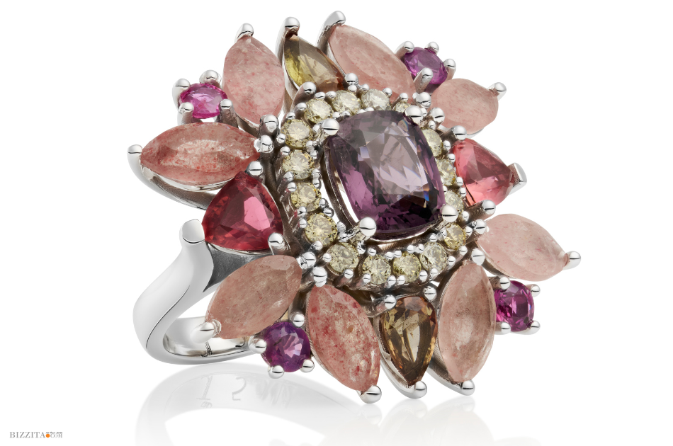Judith Tjallingii jewelry designer's ring with various gemstones
