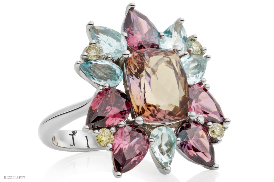 Tjallingii jewelry floral ring with colored gemstones